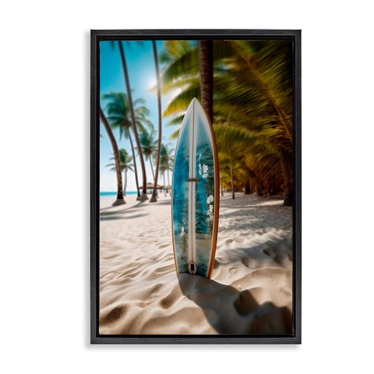 Stupell Industries Blue Surfboard Coastal Blur Black Framed Floater Canvas Wall Art, design by LSR Design Studio